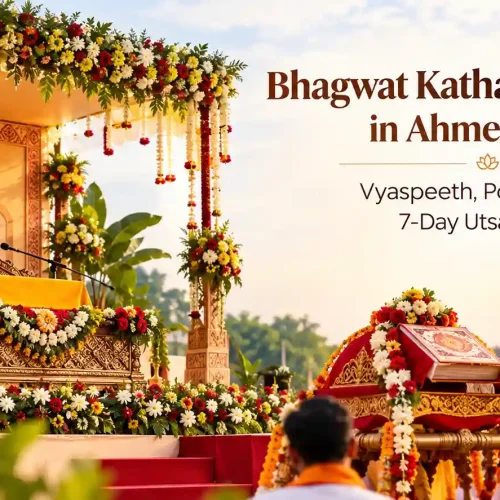 Bhagwat Katha Decoration in Ahmedabad: Vyaspeeth, Pothi Yatra & 7-Day Utsav Ideas